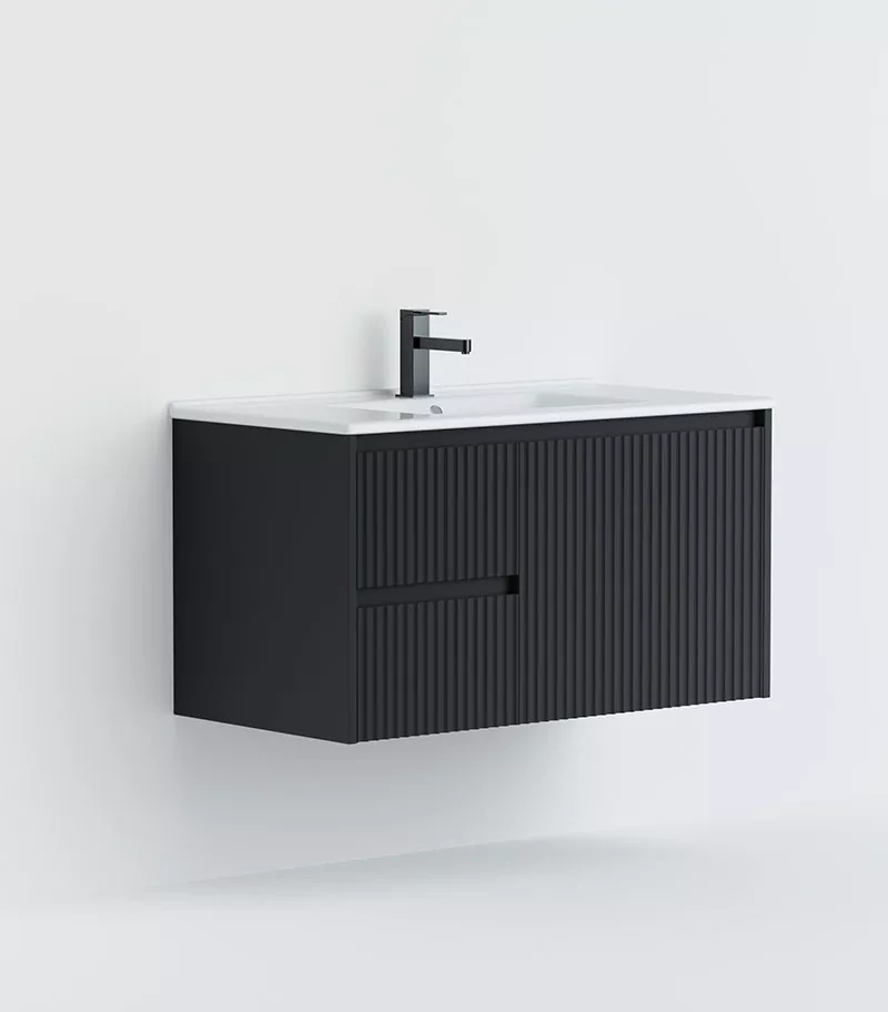 Brighton 750mm Wall Hung Vanity – Matt Black LH with Ceramic Top