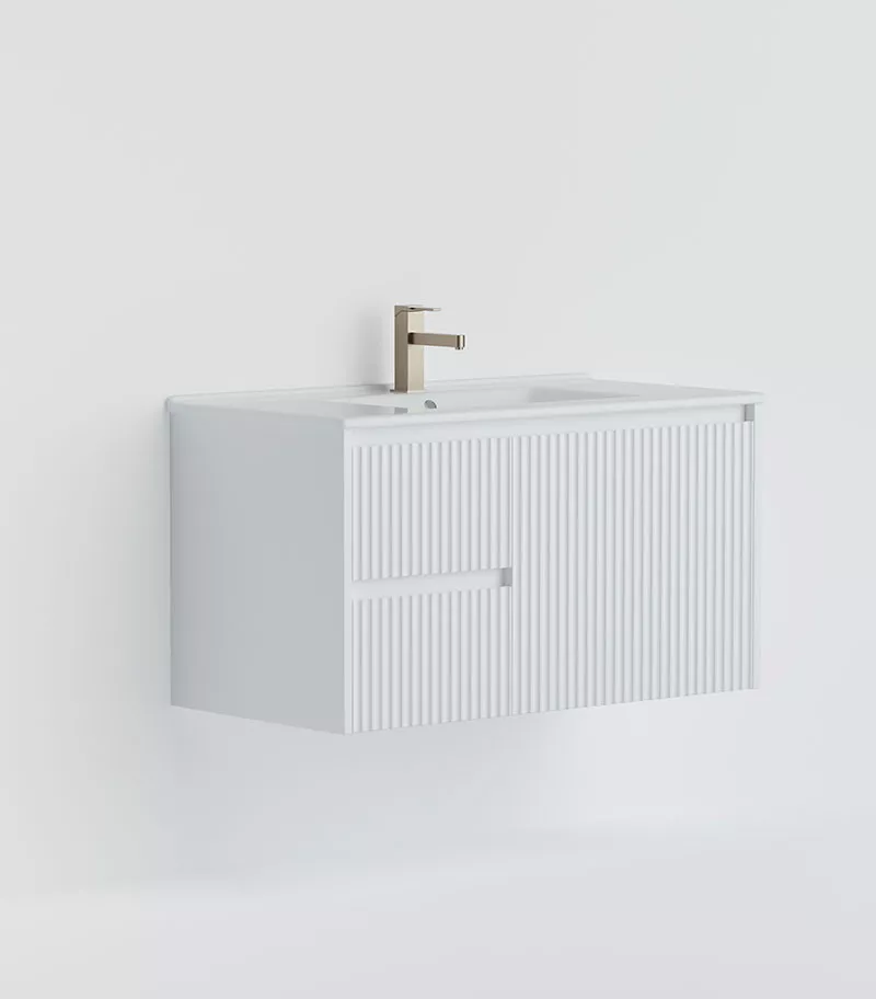 Brighton 750mm Wall Hung Vanity – Matt White LH with Ceramic Top