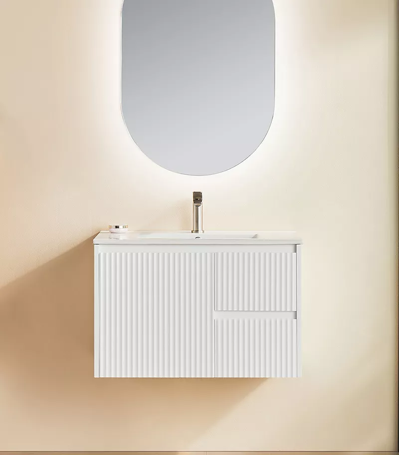 Brighton 750mm Wall Hung Vanity – Matt White RH with Ceramic Top