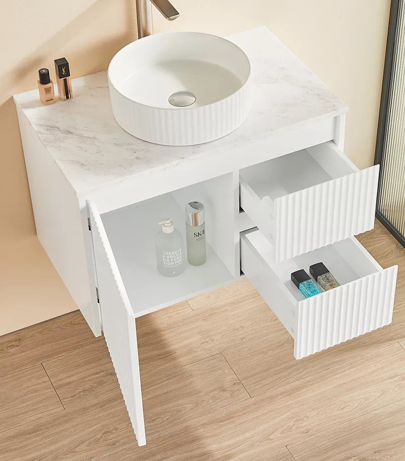 Brighton 750mm Wall Hung Vanity – Matt White Open Door Brighton 750mm Wall Hung Vanity – Matt White Open Door