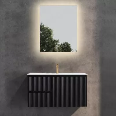 Brighton 900mm Wall Hung Vanity – Matt Black LH with Ceramic Top