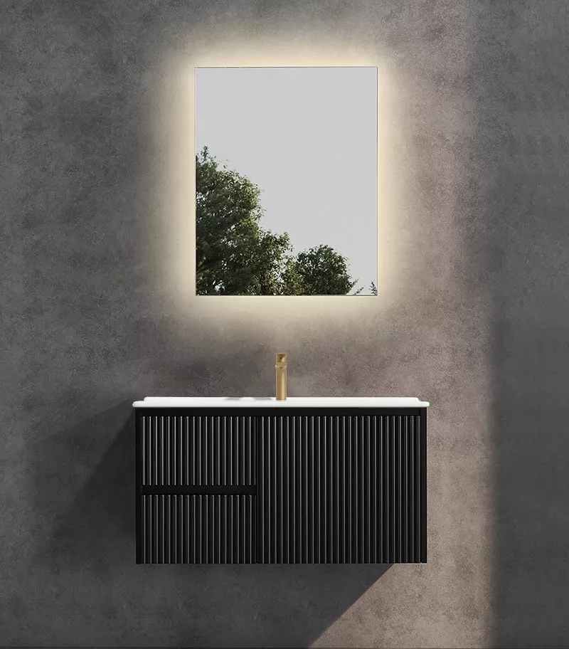 Brighton 900mm Wall Hung Vanity – Matt Black LH with Ceramic Top
