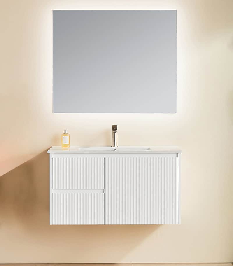 Brighton 900mm Wall Hung Vanity - Matt White LH with Ceramic Top