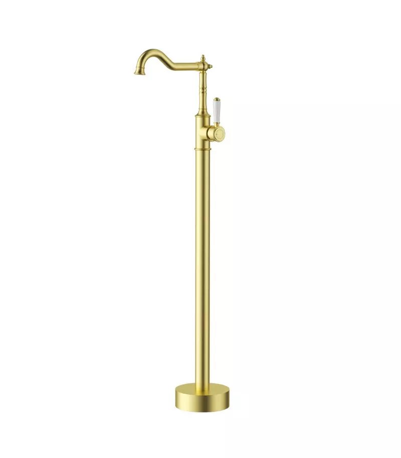 IKON Clasico Freestanding Bath Mixer Ceramic Handle - Brushed Gold