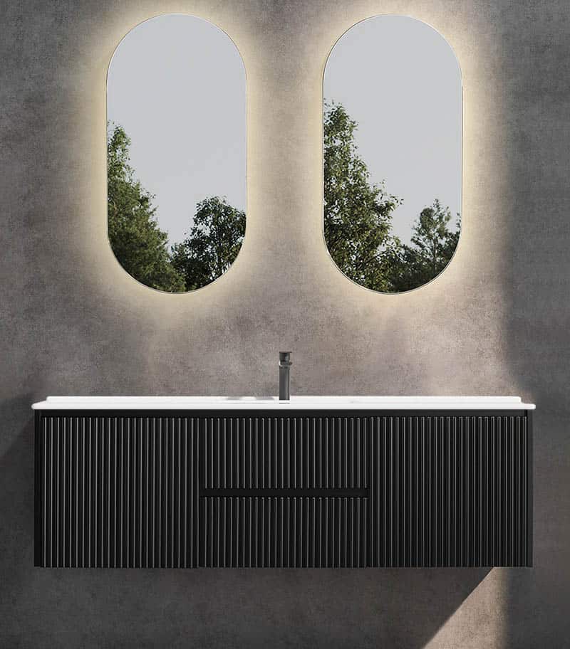 Brighton 1500mm Single Bowl Wall Hung Vanity | Middle Drawers - Matt Black With Ceramic Top