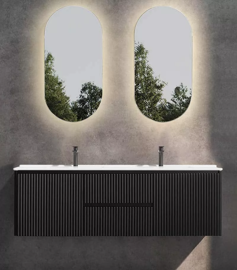 Brighton 1500mm Double Bowl Wall Hung Vanity | Middle Drawers - Matt Black