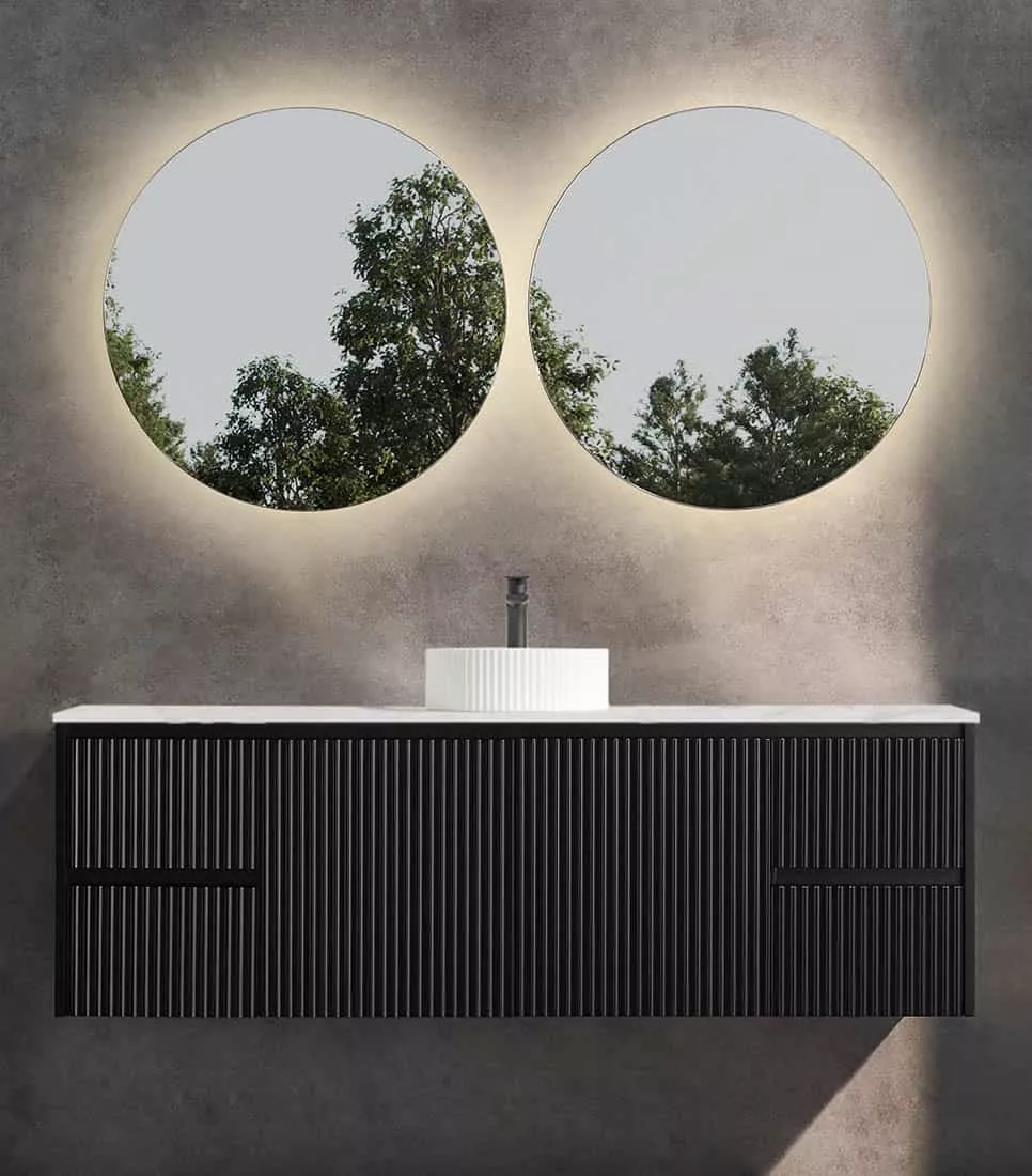 Brighton 1500mm Single Bowl Wall Hung Vanity - Matt Black With Marble Stone Top