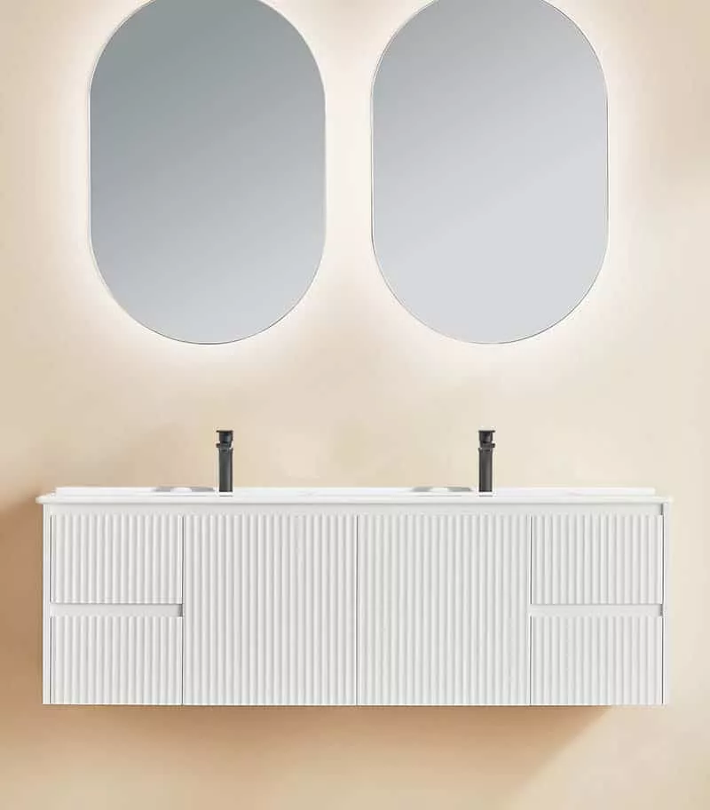 Brighton 1500mm Double Bowl Wall Hung Vanity - Matt White with Ceramic Top