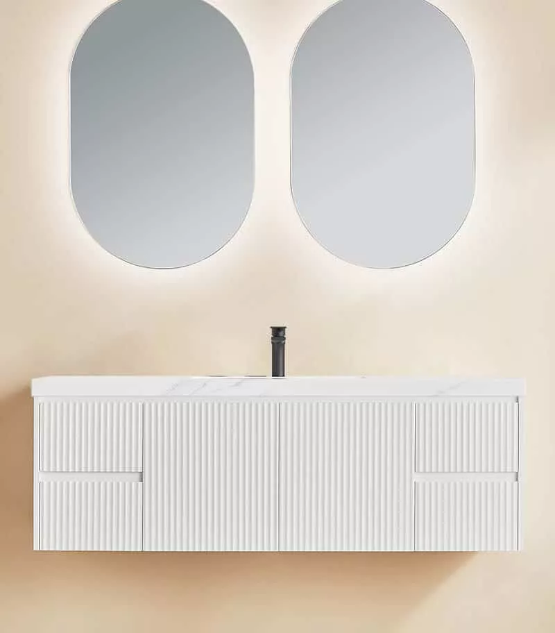 Brighton 1500mm Single Bowl Wall Hung Vanity - Matt White with Sintered Stone Top