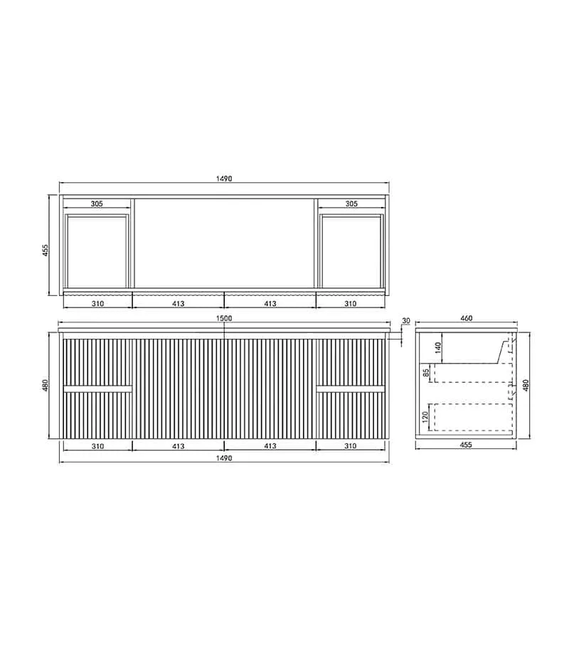 Brighton 1500mm Wall Hung Vanity Specification