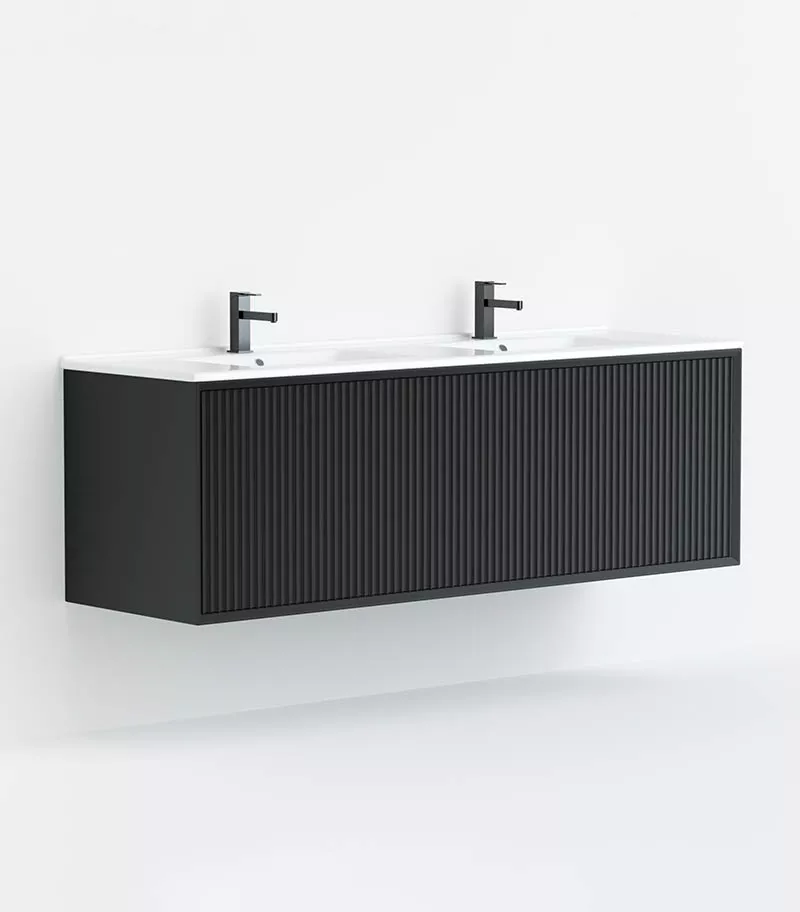 Kirribilli 1200mm Double Bowl Wall Hung Vanity - Matt Black with Ceramic Top