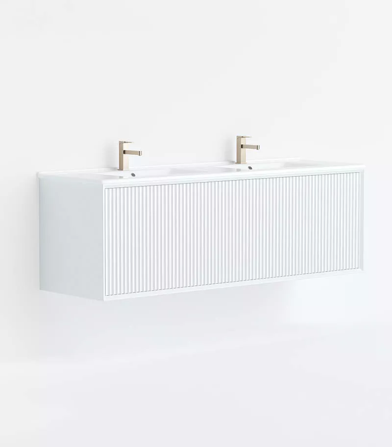 Kirribilli 1200mm Double Bowl Wall Hung Vanity - Matt White With Ceramic Top