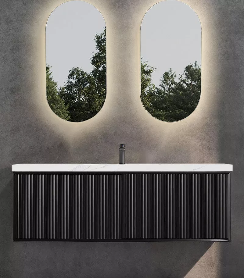Kirribilli 1500mm Single Bowl Wall Hung Vanity - Matt Black With Sintered Stone Top Kirribilli 1500mm Single Bowl Wall Hung Vanity - Matt Black With Sintered Stone Top