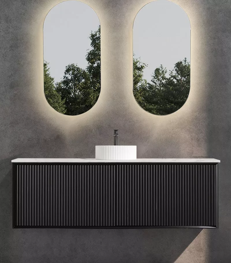 Kirribilli 1500mm Single Bowl Wall Hung Vanity - Matt Black With Marble Stone Top Kirribilli 1500mm Single Bowl Wall Hung Vanity - Matt Black With Marble Stone Top