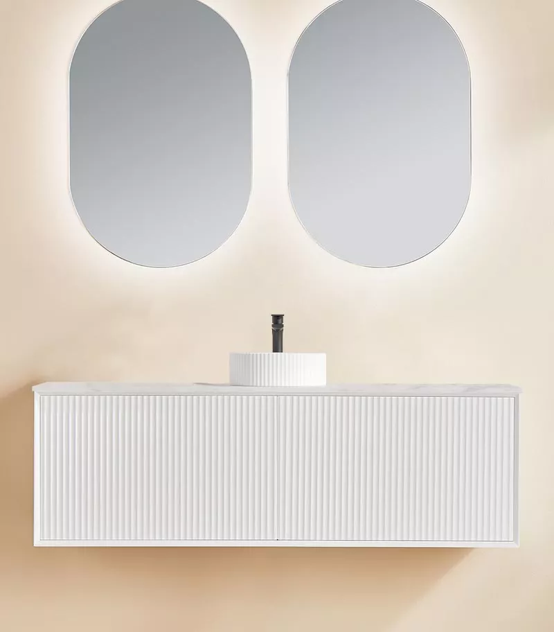 Kirribilli 1500mm Single Bowl Wall Hung Vanity - Matt White With Marble Stone Top Kirribilli 1500mm Single Bowl Wall Hung Vanity - Matt White With Marble Stone Top