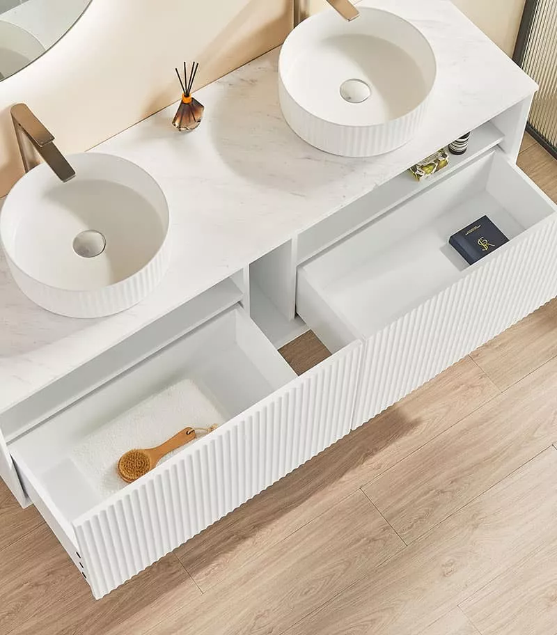 Kirribilli 1200/1500mm Double Bowl Wall Hung Vanity - Matt White Interior view