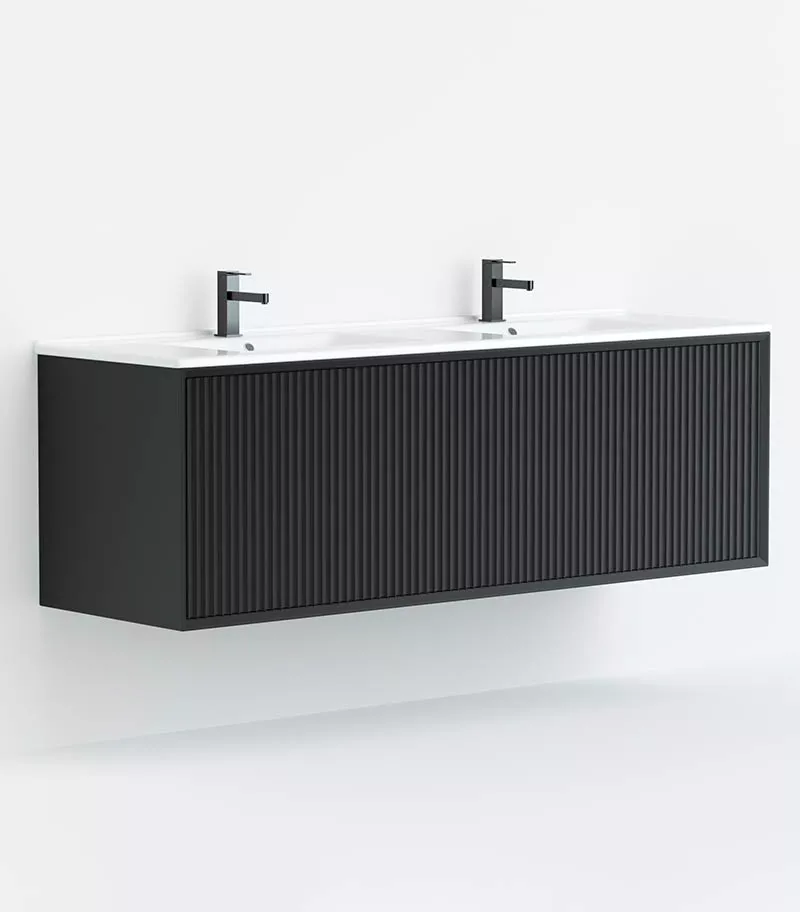 Kirribilli 1500mm Double Bowl Wall Hung Vanity - Matt Black With Ceramic Top
