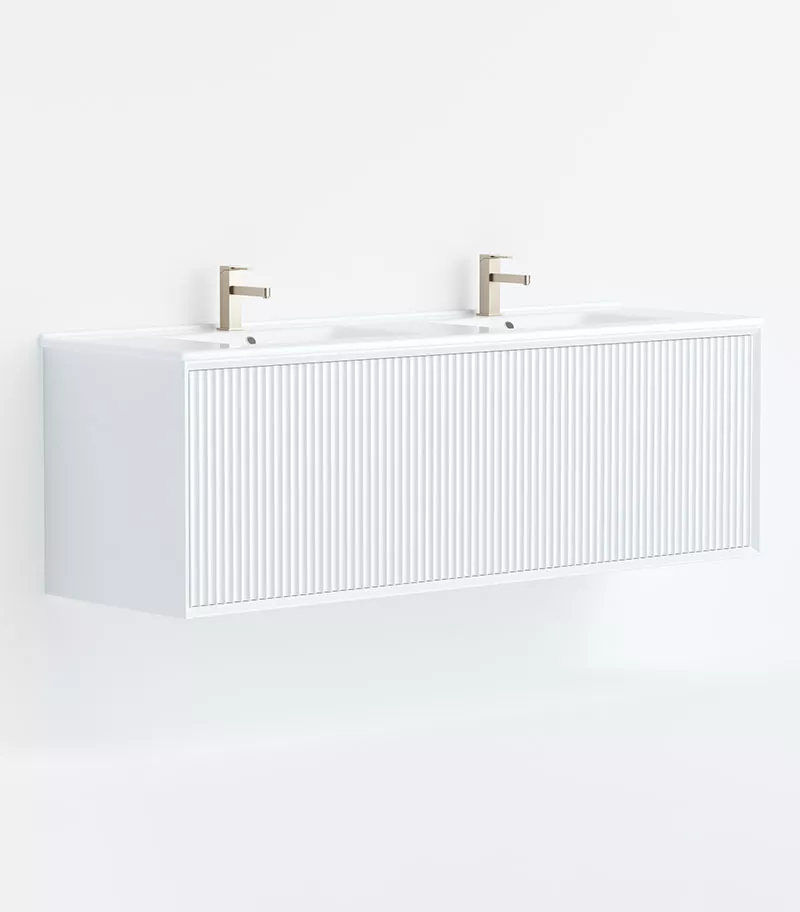 Kirribilli 1500mm Double Bowl Wall Hung Vanity - Matt White With Ceramic Top