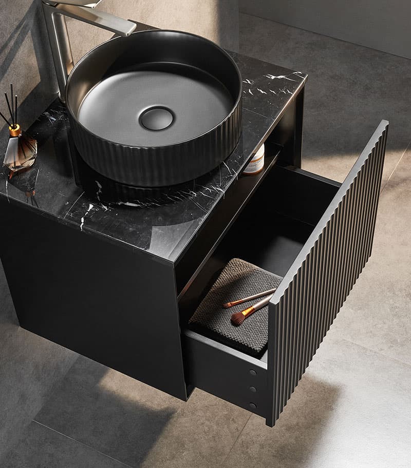 Kirribilli Wall Hung Vanity - Matt Black Open Door