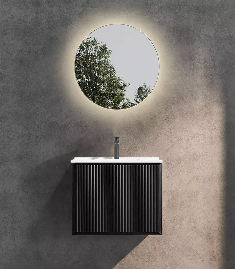Kirribilli 600mm Wall Hung Vanity - Matt Black With Ceramic Top