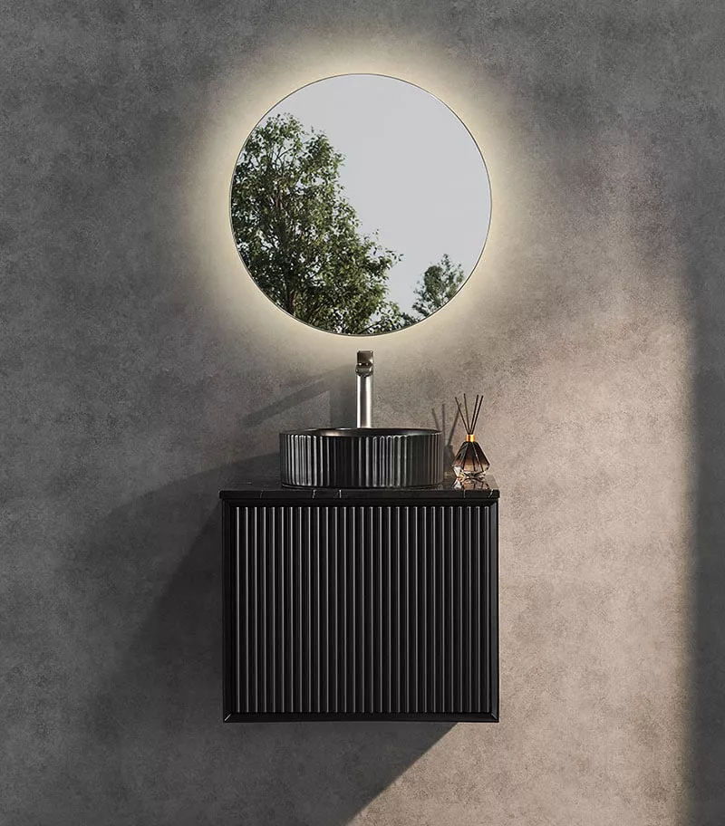 Kirribilli 600mm Wall Hung Vanity - Matt Black With marble Stone Top