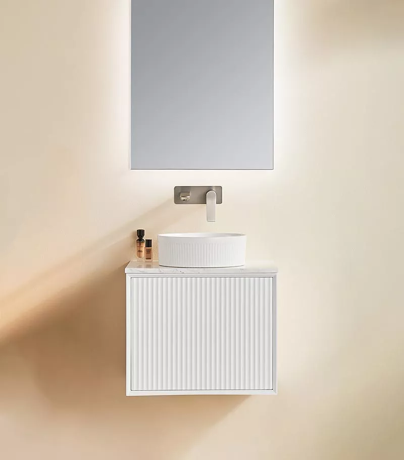 Kirribilli 600mm Wall Hung Vanity - Matt White with Marble Stone Top