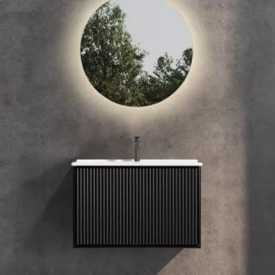 Kirribilli 750mm Wall Hung Vanity - Matt Black With Ceramic Top