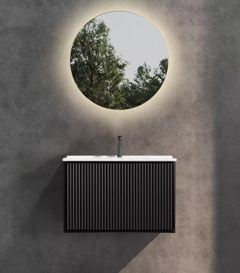 Kirribilli 750mm Wall Hung Vanity - Matt Black With Ceramic Top