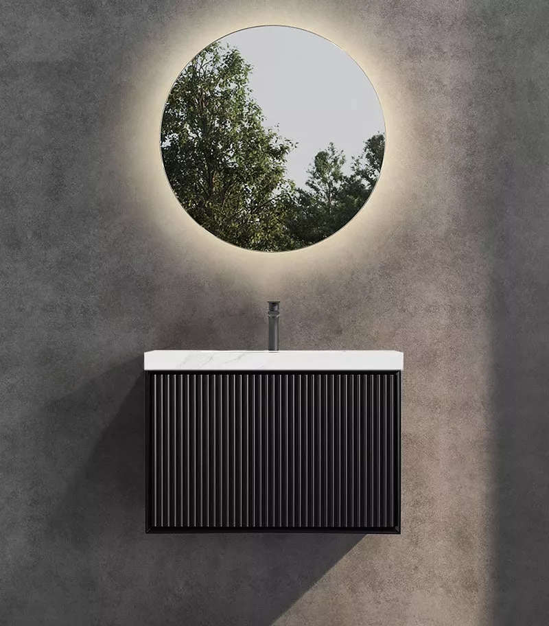 Kirribilli 750mm Wall Hung Vanity - Matt Black With Sintered Stone Top Kirribilli 750mm Wall Hung Vanity - Matt Black With Sintered Stone Top