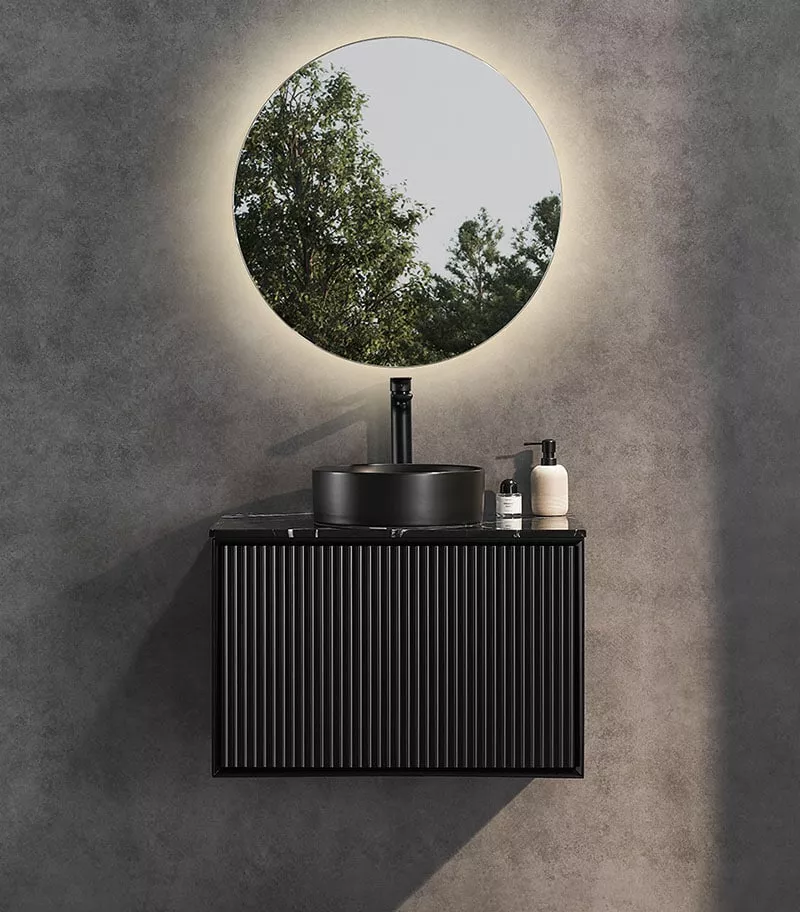 Kirribilli 750mm Wall Hung Vanity - Matt Black With Marble Stone Top Kirribilli 750mm Wall Hung Vanity - Matt Black With Marble Stone Top