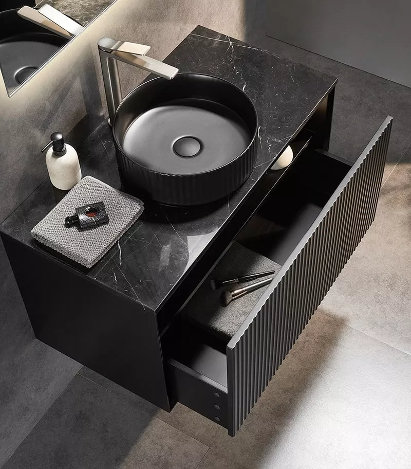 Kirribilli 900mm Wall Hung Vanity - Matt Black Open Door