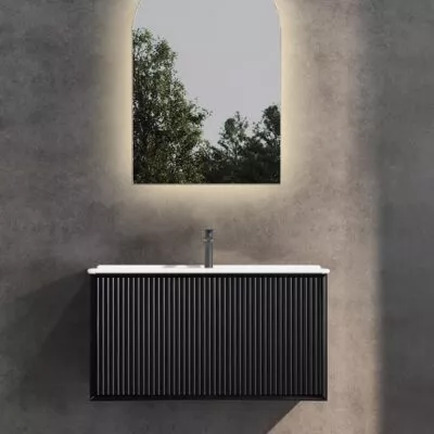 Kirribilli 900mm Wall Hung Vanity - Matt Black With Ceramic Top