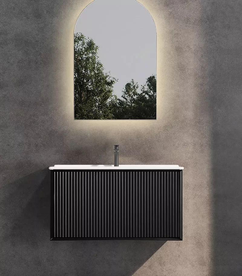 Kirribilli 900mm Wall Hung Vanity - Matt Black With Ceramic Top