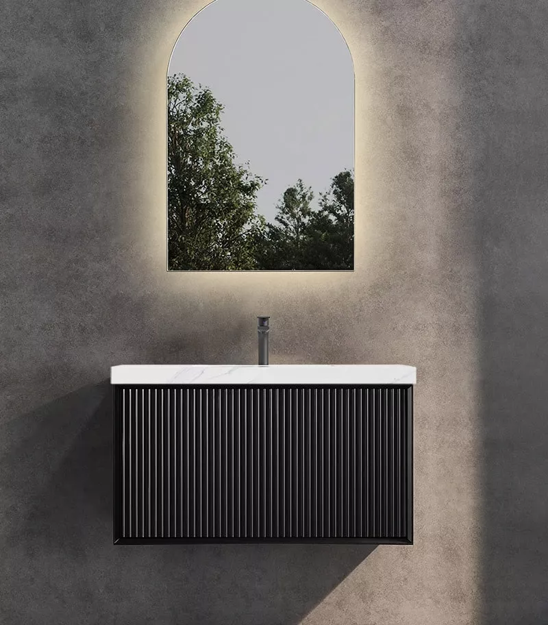 Kirribilli 900mm Wall Hung Vanity - Matt Black With Sintered Stone Top Kirribilli 900mm Wall Hung Vanity - Matt Black With Sintered Stone Top