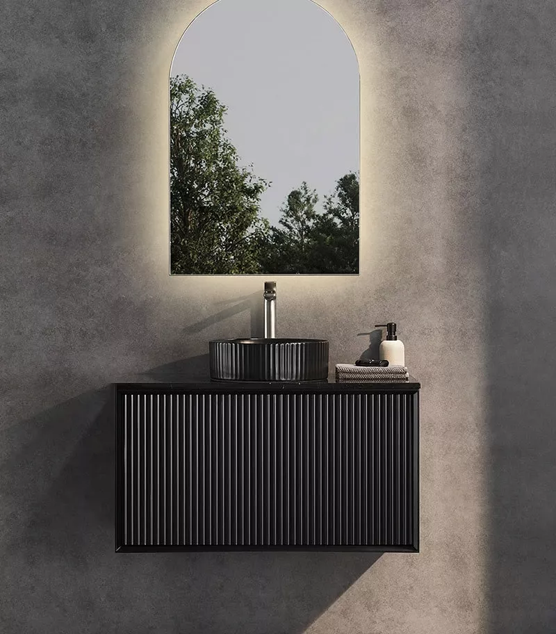 Kirribilli 900mm Wall Hung Vanity - Matt Black With Marble Stone Top Kirribilli 900mm Wall Hung Vanity - Matt Black With Marble Stone Top
