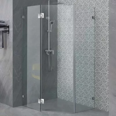Diamond-Shaped Frameless Pivot Door Shower Screen – Chrome Fittings