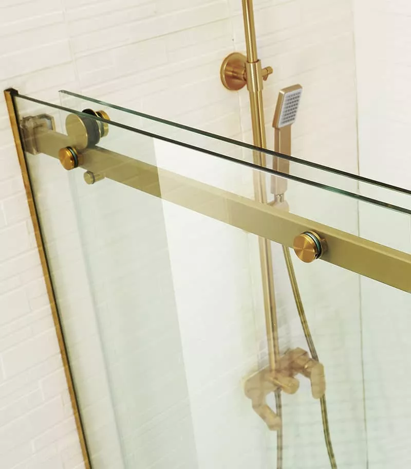 Square / L Shape Sliding Door 870-1450mm Brushed Gold Frameless Shower Screen - Topview Square / L Shape Sliding Door 870-1450mm Brushed Gold Frameless Shower Screen - Topview