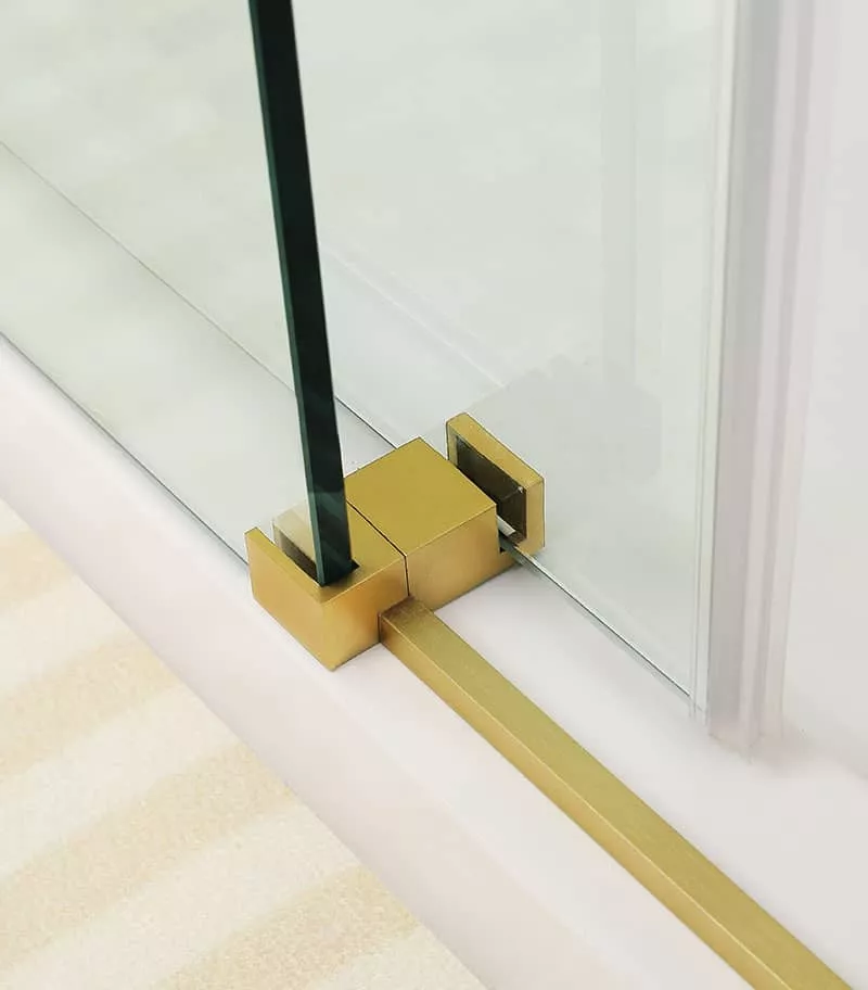 Square / L Shape Sliding Door 870-1450mm Brushed Gold Frameless Shower Screen - Topview - Water Stopper Square / L Shape Sliding Door 870-1450mm Brushed Gold Frameless Shower Screen - Topview - Water Stopper