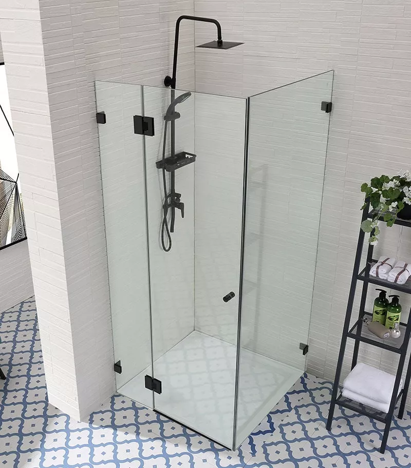 Square / L Shape Matt Black Frameless Shower Screen