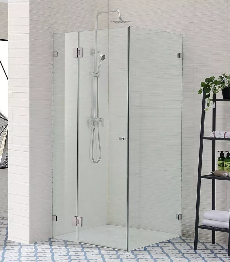 Square / L Shape Brushed Nickel Frameless Shower Screen
