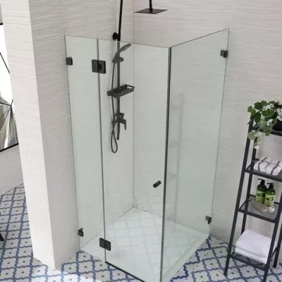 Square & L-Shape Frameless Pivor Door Frameless Shower Screen - Gunmetal Fittings