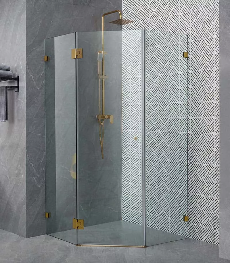 Diamond Brushed Gold Frameless Shower Screen 900mm To 1100mm
