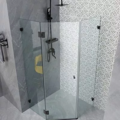 Diamond-Shaped Frameless Pivot Door Shower Screen – Gunmetal Fittings