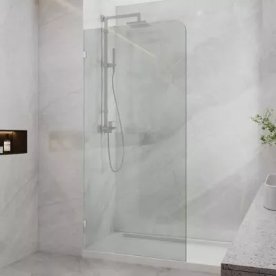 Frameless Single Shower Screen Panel With Curved Corner - Chrome Fittings
