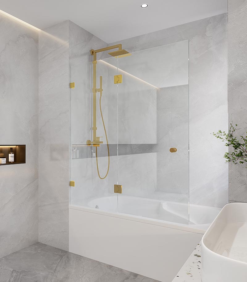 10mm Glass Fixed & Swing Panels Hinged Bath Screen - Brushed Gold