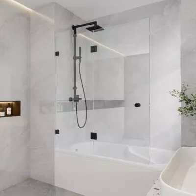 10mm Glass Fixed & Swing Panels Hinged Bath Screen - Matt Black