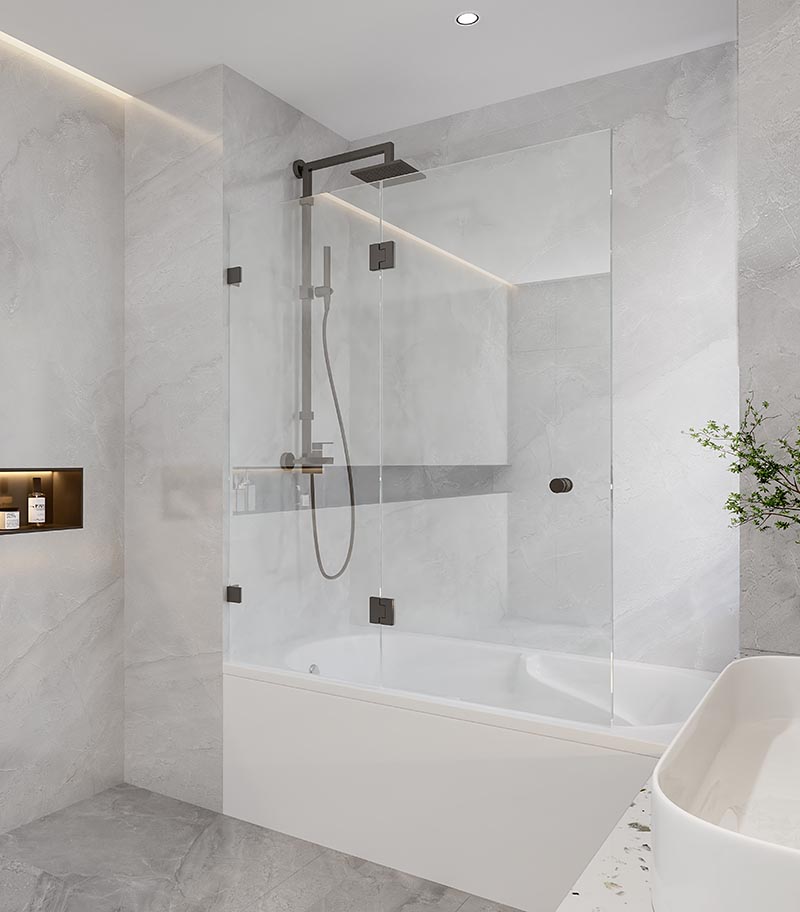 10mm Glass Fixed & Swing Panels Hinged Bath Screen - Gunmetal