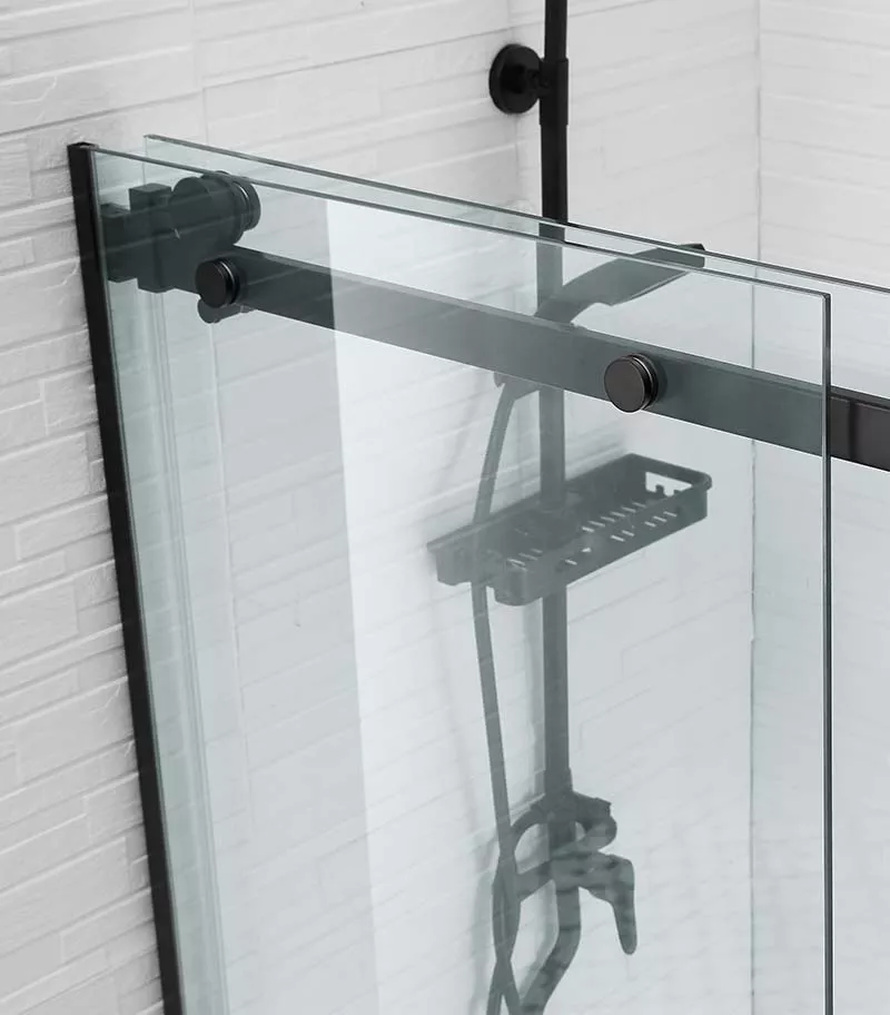 Square / L Shape Sliding Door Matt Black Frameless Shower Screen Side View
