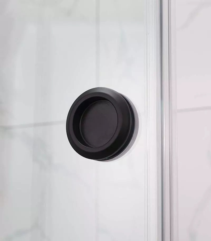 Square / L Shape Sliding Door Matt Black Frameless Shower Screen Circle Handle Square / L Shape Sliding Door Matt Black Frameless Shower Screen Circle Handle