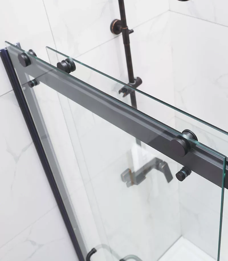 Matt Black By-Passing Doors Frameless Wall To Wall Shower Screen Top View Matt Black By-Passing Doors Frameless Wall To Wall Shower Screen Top View